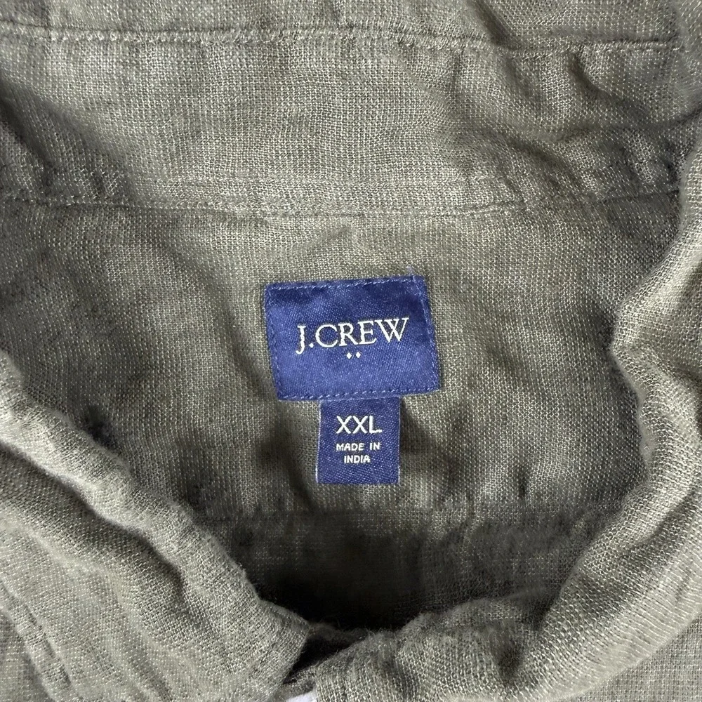 J.Crew Mens XXL Olive Green Linen Cotton Short Sleeve Button Down Shirt